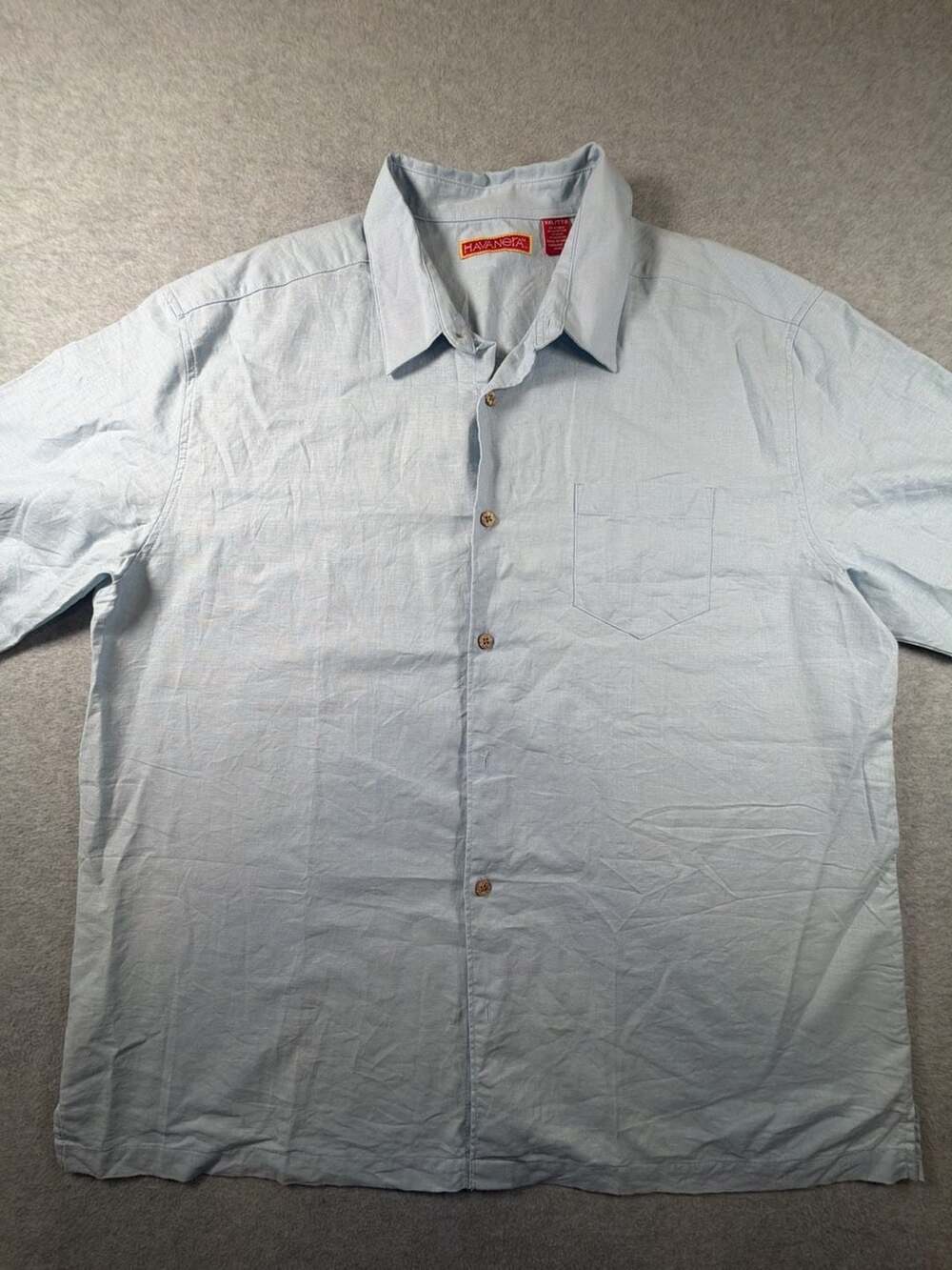 Havanera Co. Men's Light Blue Short Sleeve Linen Cotton Blend ButtonUp Shirt XXL